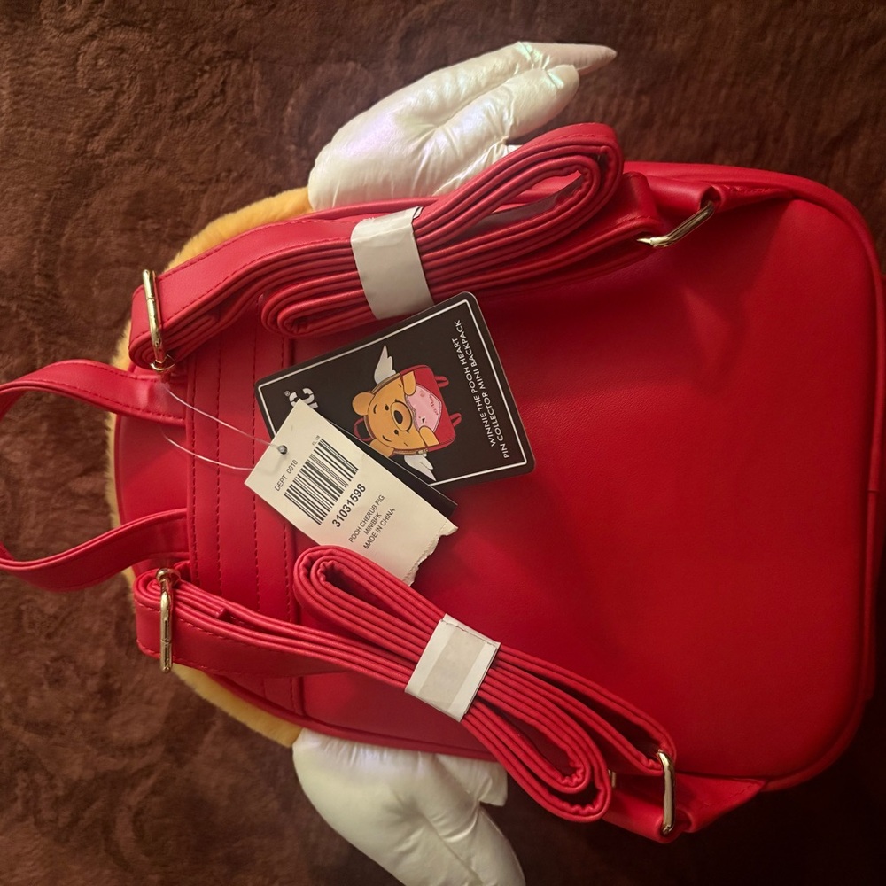 Her Universe Pooh Bear Plush Backpack with Red and Pink Accents - Picture 3 of 8